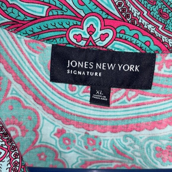 Jones New York Aqua Red Paisley Print Tie-Front Shirt XL - Picture 4 of 7
